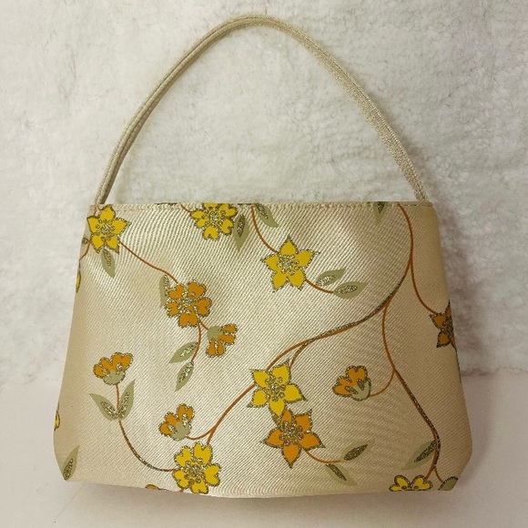 50’s/60’s Vintage-Yellow, Satin, Floral, Evening, Formal, Mini, Handbag - Picture 4 of 7